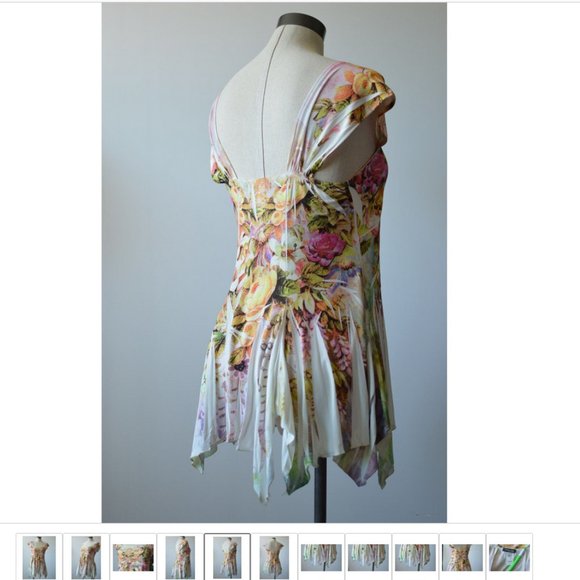Asymmetrical Women Tunic Blouse sz 1 Made in USA by Stretch Square Neck Floral - Picture 5 of 9